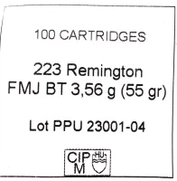 ,223 Rem.PRVI Partizan FMJ BT 3,56g/55gr , Zacskós 100 db / csomag
