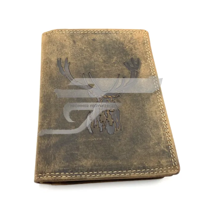 Vadászigazolvány tartó szarvasfej motívummal barna bőr