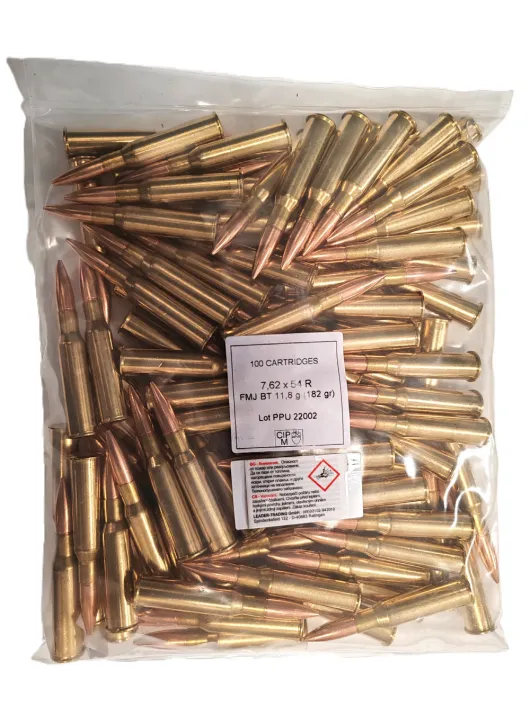7,62x54R FMJBT PRVI Partizan Zacskós . 11,8g 182gr. 100 db-os
