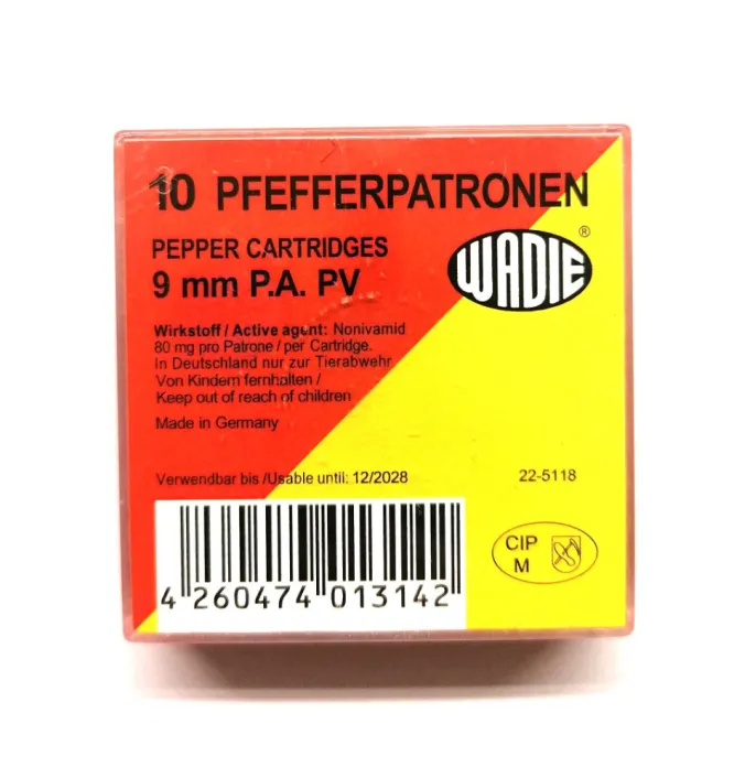 9mm-es P.A.K. Piros/Sárga Wadie 846410 . Pepper Gázlőszer 80mg