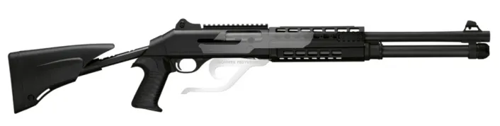 Benelli M4 T-PRO Black 12/76 kal. 18,5" cső, betolható válltámasz pisztolymark.