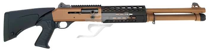 Benelli M4 T-PRO Brown 12/76 kal. 18,5" cső, betolható válltámasz pisztolymark.